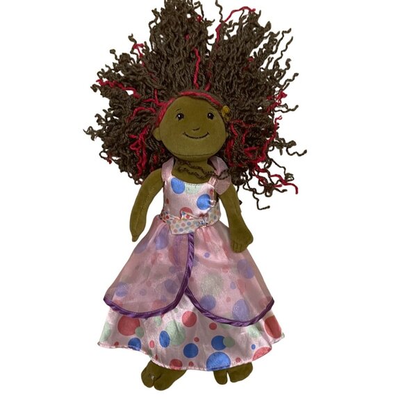 Handmade Fabric Doll With Colorful Dress & Curly Hair - Picture 1 of 3